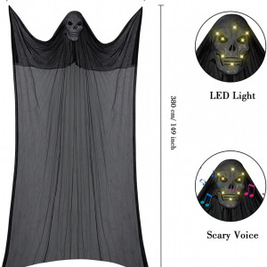 Fantoma de agatat pentru Halloween cu LED-uri Halcyerdu, negru, poliester, 380 x 160 cm - Img 7