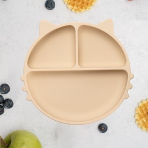 Farfurie compartimentata din silicon cu ventuza, AppeKids - Kitty - Bubble Beige - Img 1