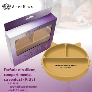 Farfurie compartimentata din silicon cu ventuza, AppeKids - Kitty - Honey - Img 2