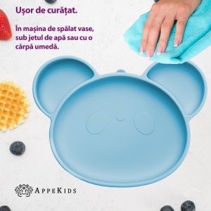 Farfurie din silicon cu ventuza, AppeKids, Panda - Aqua Blue - Img 4