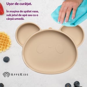 Farfurie din silicon cu ventuza, AppeKids, Panda - Bubble Beige - Img 4