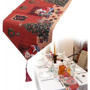 Fata de masa decorativa Gxhong, bej/rosu/verde, poliester, 180 x 33 cm - Img 4