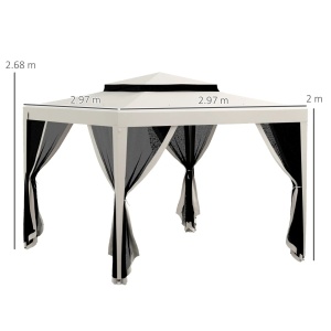 Foisor de gradina cu plasa tantari Re-Bloom, metal/poliester, 297x297x268 cm, acoperis dublu, stresina 200 cm, 4 sfori + 8 tarusi inclusi, bej/gri/negru - Verificat A · Re-Bloom - Img 6