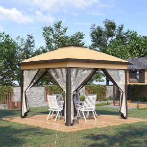 Foisor pliabil cu plasa de tantari si baldachin dublu, otel/Oxford/Mesh, 330x330x288 cm, streasina 198cm, pliat 21.5x21.5x116cm, 4 corzi + 8 cuie + geanta transport incluse, bej - Verificat A · Re-Bloom - Img 2