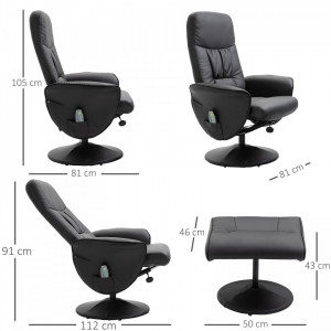 Fotoliu reclinabil Antoinet, cu masaj si scaun pentru picioare, negru, 81 x 81 x 105 cm - Img 7