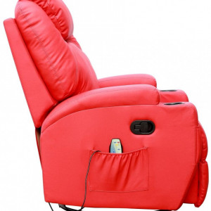 Fotoliu recliner Cinemo, cu masaj, incalzire, rotativ si cu suport pentru bauturi, piele naturala, rosu - Img 7