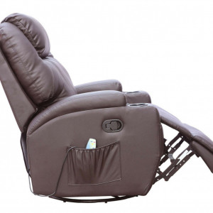 Fotoliu recliner Cinemo, cu masaj, incalzire, rotativ si cu suport pentru bauturi, piele naturala, maro - Img 2