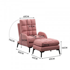 Fotoliu recliner cu scaun pentru picioare Cashanti, roz, 110 x 60 x 80 cm - Img 2