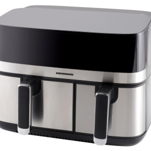 Friteuza dubla cu aer cald Heinner ProDual Fusion HAF-H9DB17BKS, Putere 1700W, Capacitate 8.6L, Control digital, 8 programe prestabilite, Gri/Argintiu