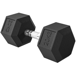 Gantera hexagonala 20 kg, lungime 35.6 cm, maner canelat otel, capete cauciuc antialunecare, negru/argintiu - Verificat A · Re-Bloom