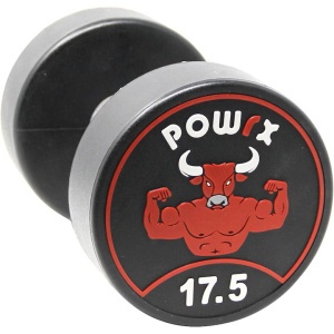 Gantera premium fitness, POWRX, coating cauciuc, bara din crom, 17.5 kg, Negru, Resigilat, Grad A - Img 1