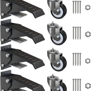 GBL set 4 roti banc de lucru, otel/poliuretan, pivotante 360°, cu frane pedala, ridicare ~19mm, capacitate 225kg, accesorii montaj incluse, negru - Verificat A · Re-Bloom - Img 2