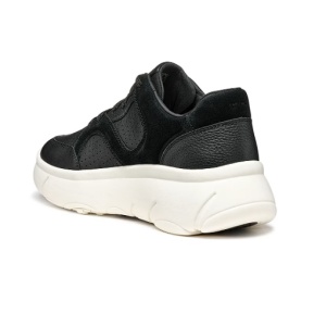 Geox, Pantofi sport din piele si piele intoarsa cu talpa flatform, Negru, 37, Resigilat, Grad A - Img 3