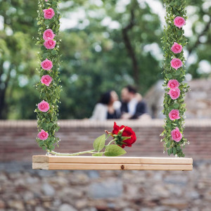 Ghirlanda artificiala cu trandafiri Homodeco, plastic/matase, verde/roz, 185 cm - Img 7