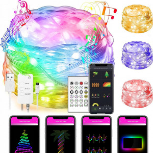 Ghirlanda de lumini cu telecomanda si aplicatie pe telefon YiKAiLi, multicolor, bluetooth, 66 LED-uri, 10 m - Img 1