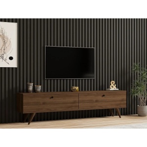 Hanah Home comoda TV living 160x40x25 cm, PAL 18mm, rafturi multiple, picioare lemn, nuc - Verificat A · Re-Bloom - Img 3