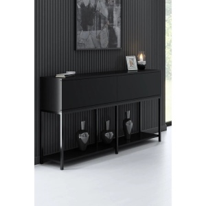 Hanah Home masa consola, PAL melaminat/picioare metal, 150x30x80 cm, grosime 18mm, negru - Verificat A · Re-Bloom - Img 3