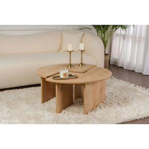 Hanah Home masuta de cafea rotunda D90x41 cm, PAL 18mm melaminat, stejar - Verificat A · Re-Bloom - Img 6