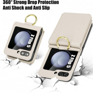 Husa cu suport card și inel compatibil cu Samsung Galaxy Z Flip 4 , bej - Img 3