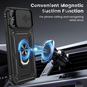 Husa de protectie cu inel compatibil cu iPhone 13 Pro Max HWeggo, policarbonat/poliuretan, negru, 6,7 inchi - Img 3