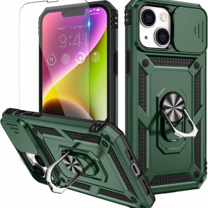 Husa de protectie cu inel compatibil cu iPhone 14 Pro HWeggo, policarbonat/poliuretan, verde, 6,7 inchi