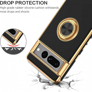 Husa de protectie cu inel pentru Google Pixel 7 Pro Bentoben, TPU/ piele PU, negru/auriu, 6,1 inchi - Img 6