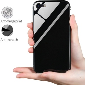 Husa de protectie fata-spate pentru iPhone 6/6S BelloCase, metal/sticla, negru/transparent, 4,7 inchi