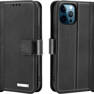 Husa de protectie flip pentru iPhone 12/12 Pro Lairtte, piele PU/TPU, negru, 6,1 inchi