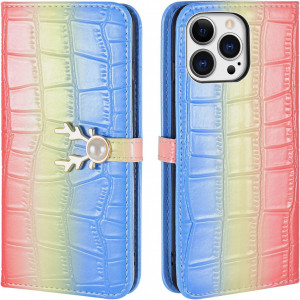 Husa de protectie pentru  iPhone 13 Pro Aisenth, piele PU, roz/albastru, 6,1 inchi