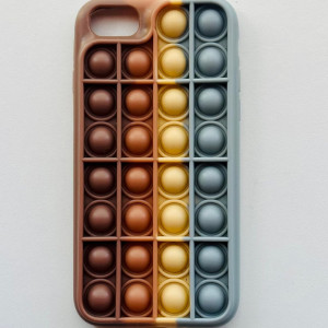 Husa de protectie pentru iPhone 7/8/SE 2020 popit KinderPub, silicon, maro/galben/albastru, 4.7 inchi