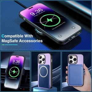 Husa magnetica pentru iPhone 14 MAX UNDEUX, piele PU, mov, 6,7 inchi - Img 6