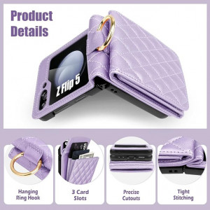 Husa pentru Samsung Z Flip 5 cu suport de card si inel , violet - Img 2