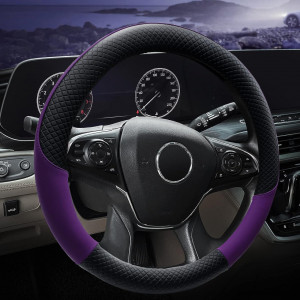 Husa pentru volan auto POWWA, piele/microfibra, negru/violet, 38 cm 