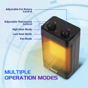Incalzitor electric cu ventilator ONTA, metal/plastic, negru, 29,5 x 11,5 x 16 cm, 1500W - Img 7