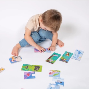 Joc educational pentru copii, Puzzle Duo cu Animale, KuKiKuk Efko, 12 perechi, 24 piese mari, carton gros, animatii colorate haioase, varsta 2-5 ani - Img 3