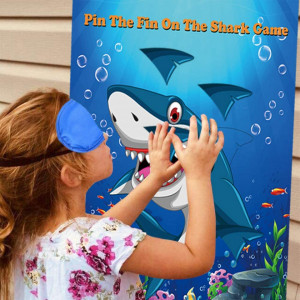 Joc pentru copii cu poster cu rechin si autocolante Fowecelt, hartie, albastru, 73 x 48 cm - Img 2