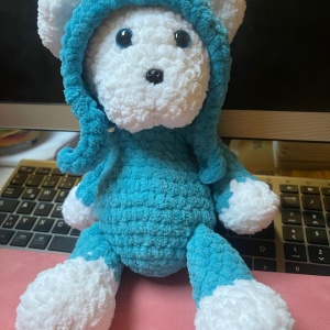 Jucarie de plus Ursuletul Flufy, lucrata manual, handmade, textil, albastru, 29 cm