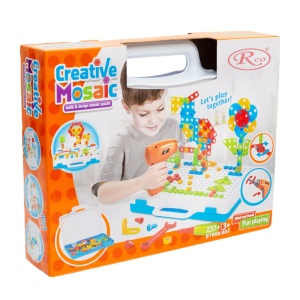 Jucarie educativa si interactiva STEM, set de constructie puzzle din ABS cu bormasina pentru inginerie 2D si 3D cu 237 piese, carcasa portabila, +3, WW2004