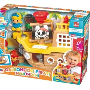 Jucarie interactiva si distractiva pentru bebelusi, Corabia Piratilor cu 3 figurine incluse, cufar cu comoara, barcuta de tras, ancora, turn de control, usi care se deschid