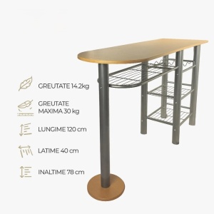 Kiwari Dion set masa + 2 scaune, MDF/metal, masa 120x40x78cm 14.2kg + scaune 37x47x78cm 2.65kg, capacitate masa 30kg/scaun 100kg, fag natural/negru - Verificat A · Re-Bloom - Img 4