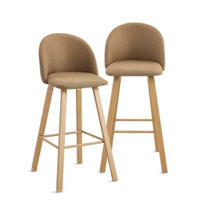 Kiwari Tan set 2 scaune bar/bucatarie, textil/spuma + cadru metalic aspect lemn, 40x40x105cm, inaltime sezut 75cm, capacitate 120kg, spatar ergonomic, suport picioare, maro - Verificat A · Re-Bloom