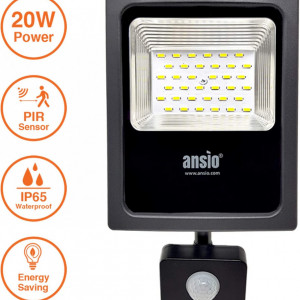 Lampa cu senzor de miscare ANSIO, 20 W, halogen, LED, IP65, negru, alb rece, metal, - Img 8