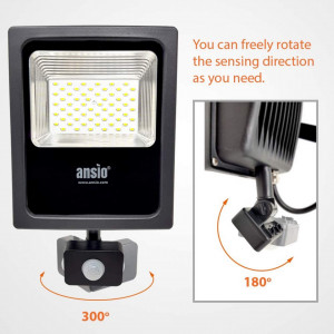 Lampa cu senzor de miscare ANSIO, 30 W, halogen, LED, IP65, negru, alb rece, metal, - Img 4