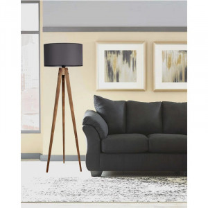 Lampadar Felicity, lemn/ tesatura, maro/ gri, 153 x 50 x 45 cm