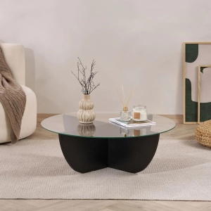 Liya masuta de cafea 90x90x30 cm, blat sticla securizata 100%, cadru PAL 18mm melaminat, wood black - Verificat A · Re-Bloom - Img 3