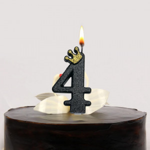 Lumanare pentru tort PARTY GO, cifra 4, ceara, negru/auriu, 9 cm - Img 3