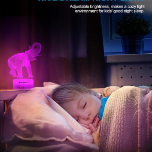 Lumina de noapte 3D pentru copii Nice Dream, LED, model elefant, RGB, acril, 21 x 13,5 cm 