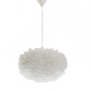 Pendul cu abajur din pene FOG, alb, cablu alb, 45 x 30 cm