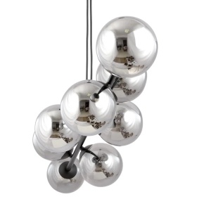 Lustra tip pendul Colbert, 8 lumini, metal/sticla, negru/transparent, 140 x 14 x 40-90 cm