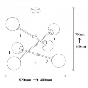 Lustra tip pendul Fain 6, metal/sticla, negru, 15 x 82 x 82 cm - Img 3